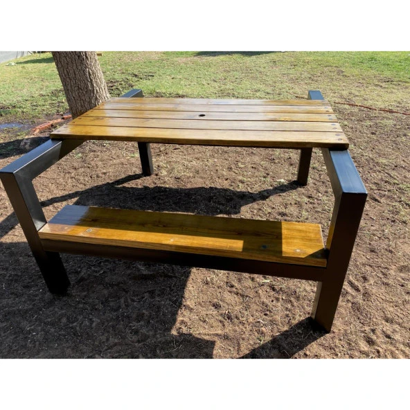 Piknik Masası Ahşap Dış Mekan Bank Metal Bank Ayağı - 2