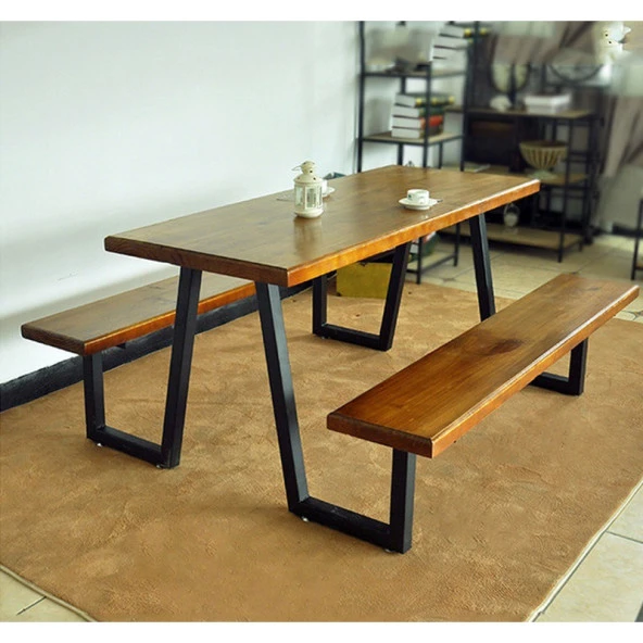 Metal Oturma Bankı Ahşaplı Bahçe Balkon Bank Masa Takımı