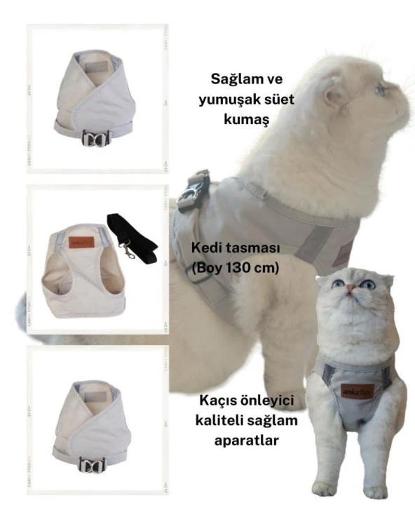 Kedi Göğüs Tasması Kedi Gezdirme Tasması Kediler İçin Özel Üretim Yeni Nesil - 5