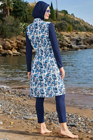 Ruko Maio 23117-1 Çini Desenli Dik Yaka Uzun Boy Tam Tesettür Mayo - 3