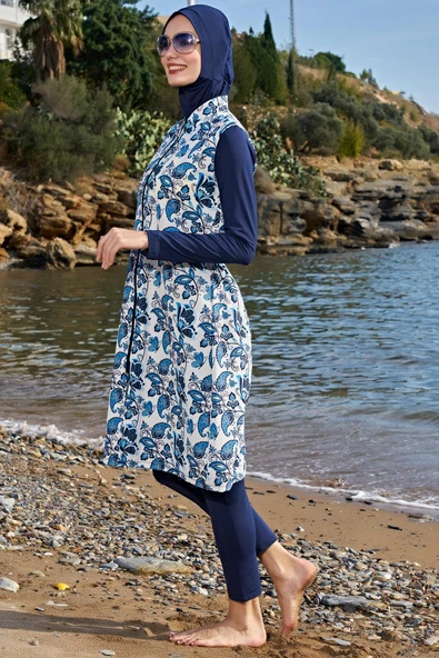 Ruko Maio 23117-1 Çini Desenli Dik Yaka Uzun Boy Tam Tesettür Mayo - 2