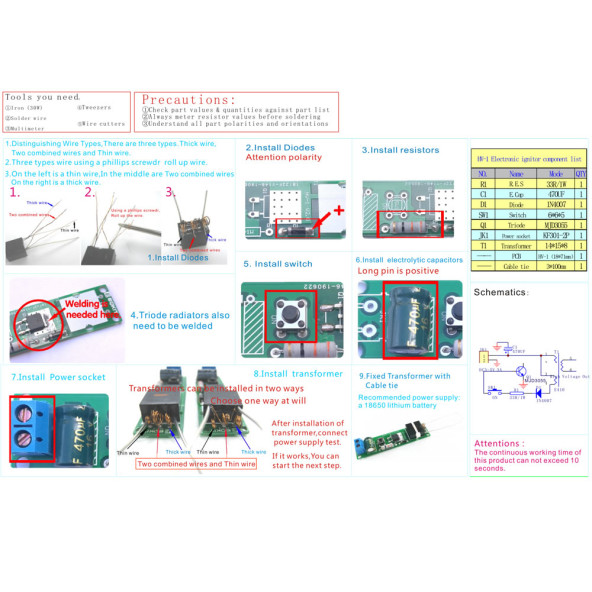 HV-1 Yüksek Voltaj Ateşleyici Kit Elektriksel Plazma Ark Üretici Yakıcı Kağıt Ateş Alev Güç Kaynağı - 7