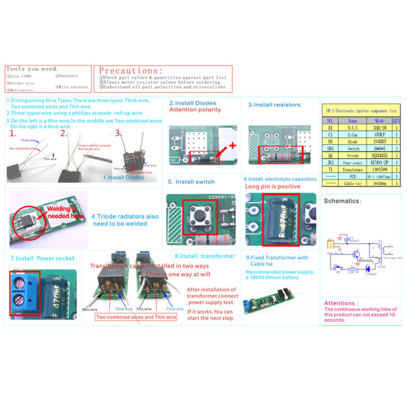 HV-1 Yüksek Voltaj Ateşleyici Kit Elektriksel Plazma Ark Üretici Yakıcı Kağıt Ateş Alev Güç Kaynağı - 9