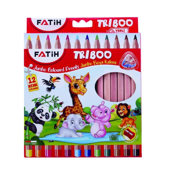 Fatih Triboo Natural Jumbo Kalemtraşlı 12 Li Kuru Boya