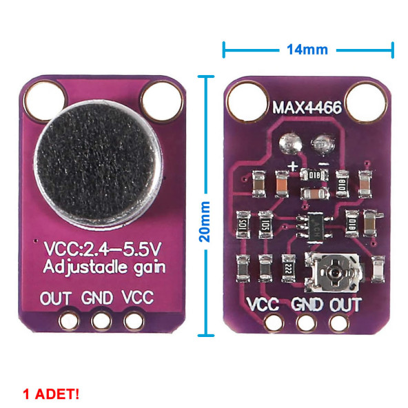 MAX4466 Amplikatörlü Analog Elektet Mikrofon Sensör Ayarlanabilir Kazanç Kontrol Ses Algılayıcı