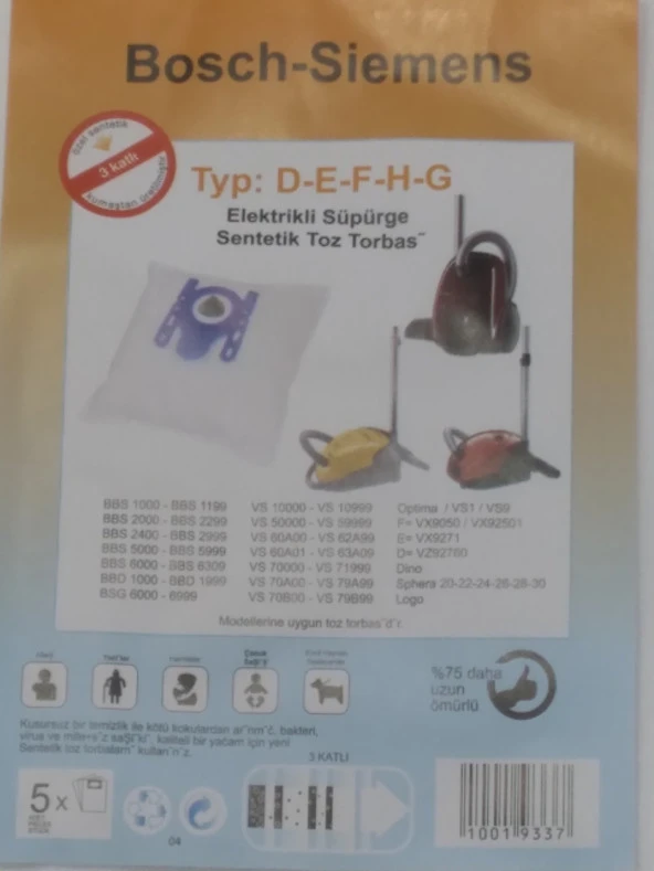 BOSCH SİEMENS SENTETİK 211 ( 4 PAKET 20 ADET )