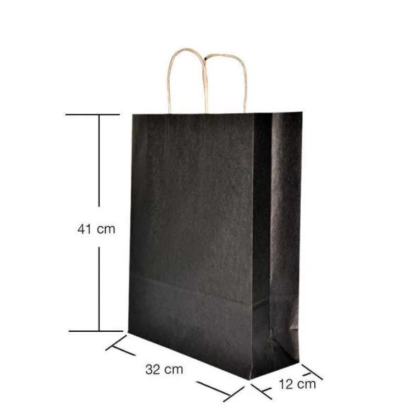 Burgu Saplı Siyah Kağıt Çanta 32x12x41 cm - 25 Adet - 2