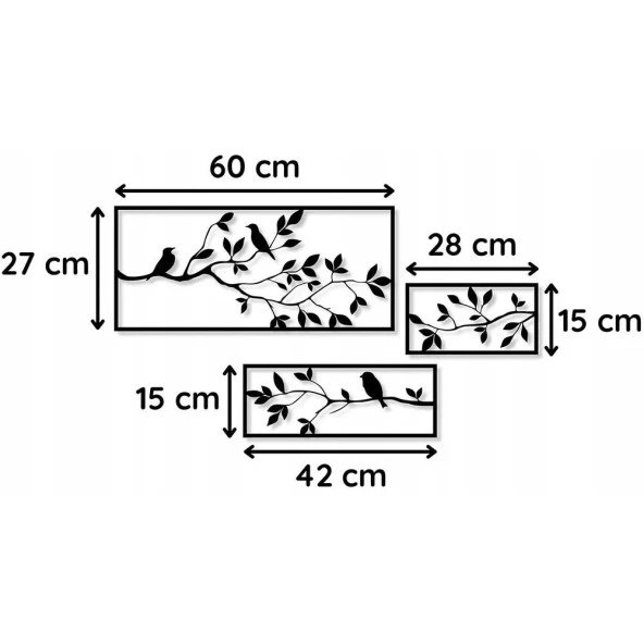 TV Arkası Dekor Kuş Ve Ağaç Temalı Sac Tablo - 4