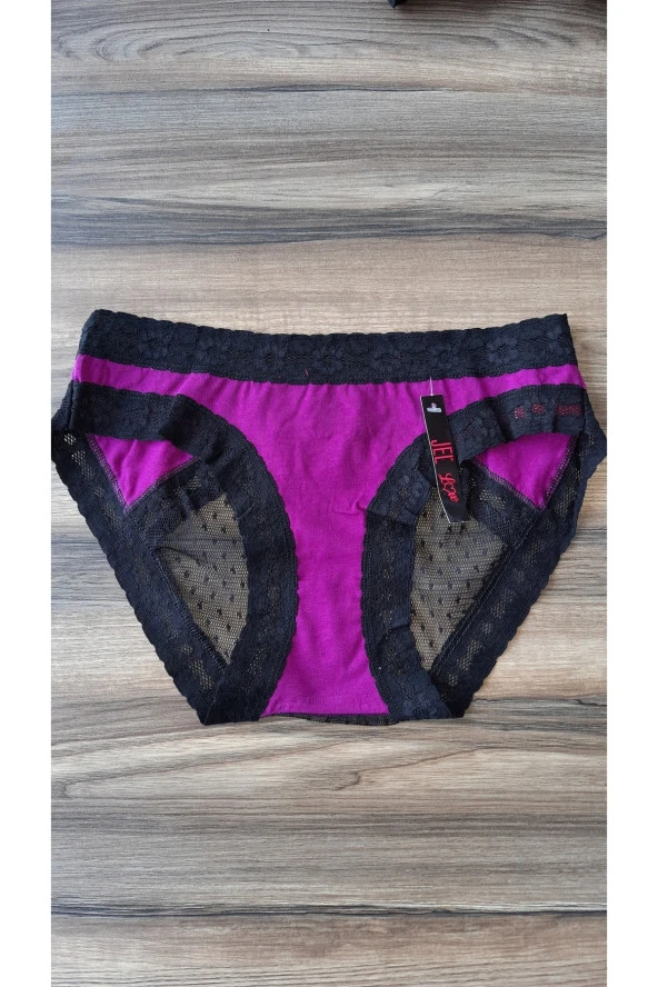 Dantelli Tüllü Mor Külot 3 Lü Paket - Resim 2