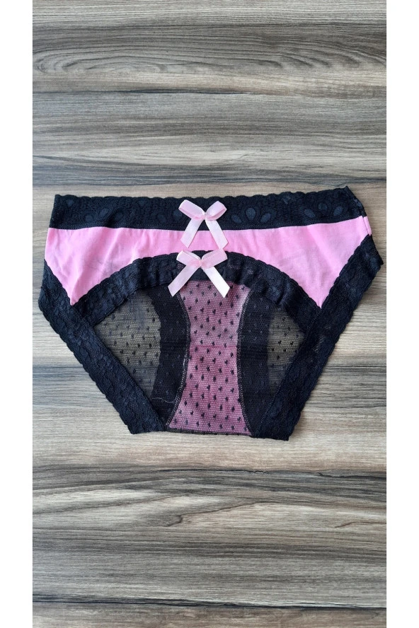 Dantelli Tüllü Pudra Pembesi Külot Iç Çamaşırı - Resim 2