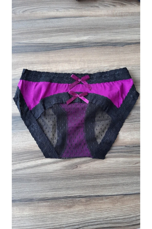 Dantelli Tüllü Mor Külot 3 Lü Paket - Resim 3