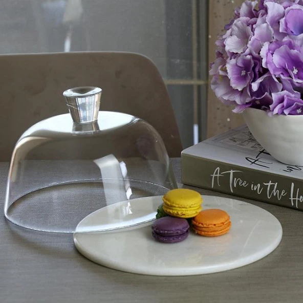 Akayev Mermer 25 Cm Beyaz Cam Fanus - 2