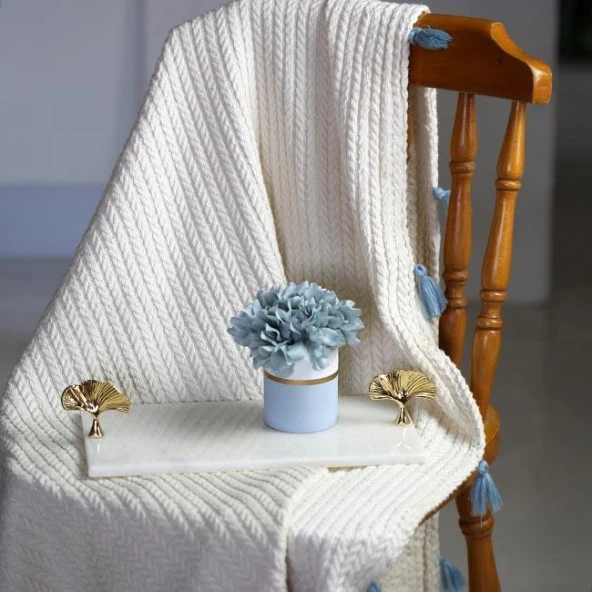 Akayev Mermer Beyaz 30x15 Cm Altın Ginkgo Sunum Tabağı