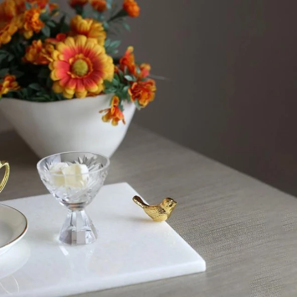 Akayev Mermer Beyaz 30x20 Cm Altın Kuş Sunum Tabağı - 3