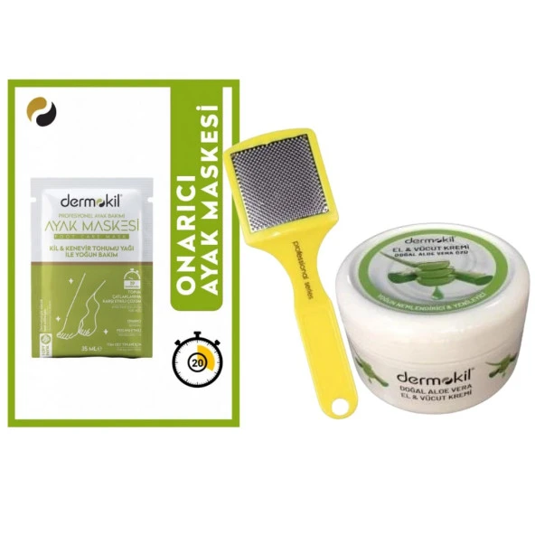 Dermokil Kil & Kenevir Yağlı Ayak Maskesi 35 ML + Aloe Vera Özlü Krem  + Plastik Saplı Topuk Rendesi