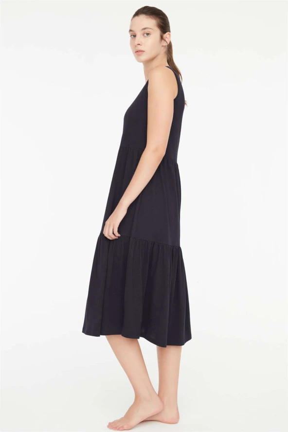 - Kadın Lacivert Sıfır Kol Elbise - Resim 2