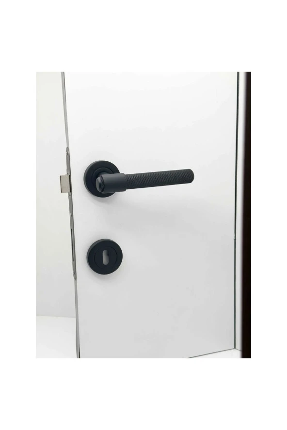Punch Mat Siyah Rozetli Oda Kapı Kolu 5 Takım - 4