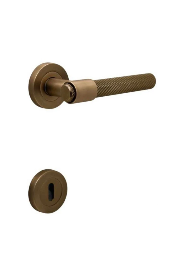 Punch Mat Antik Sarı Rozetli Oda Kapı Kolu 4 Takım