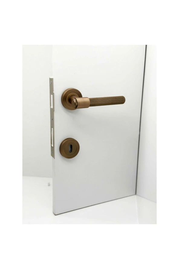 Punch Mat Antik Sarı Rozetli Oda Kapı Kolu 5 Takım - Resim 2