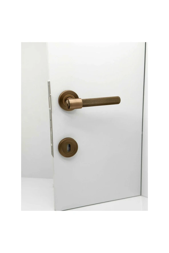 Punch Mat Antik Sarı Rozetli Oda Kapı Kolu 5 Takım - Resim 3