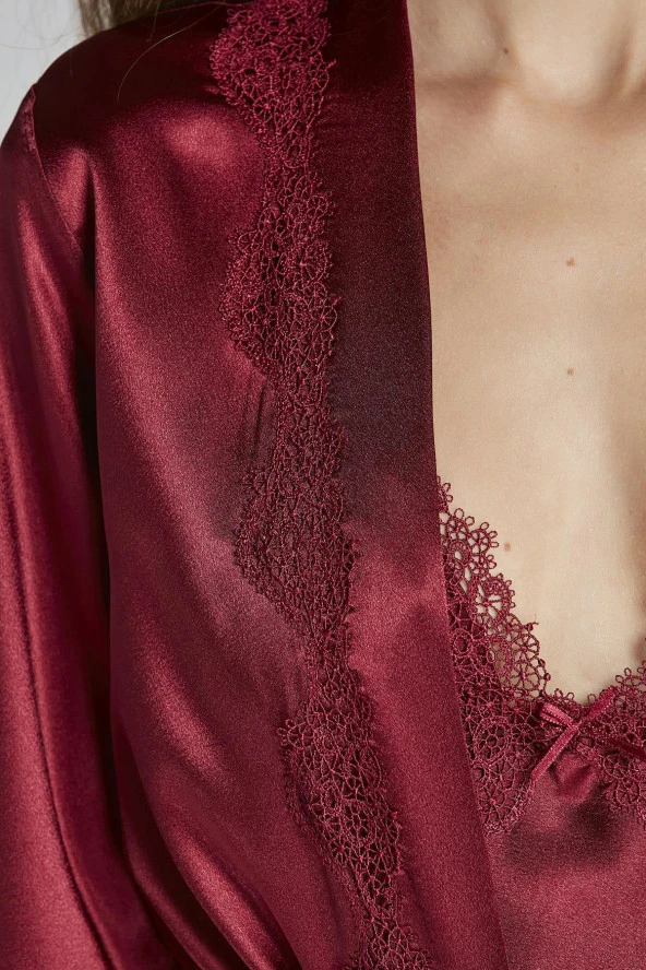 Saten Gecelik Sabahlık Pijama Takım Şort Takım 6'lı Gelin Çeyiz Seti - 6965 - Resim 4