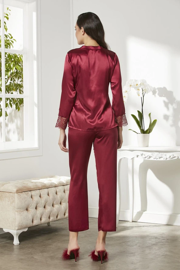 Saten Gecelik Sabahlık Pijama Takım Şort Takım 6'lı Gelin Çeyiz Seti - 6625 - Resim 7