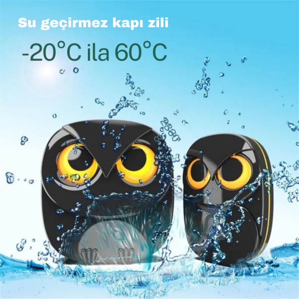 TechTic 1Buton 1Alıcı Kablosuz Kapı Zili Yaratıcı Baykuş Şekilli Işıklı Uzun Mesafeli(300 Metre) Ev Ofis - 6
