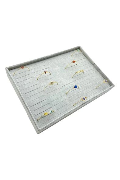 Takı Bileklik Bilezik Kelepçe Standı Gri Süet - 2