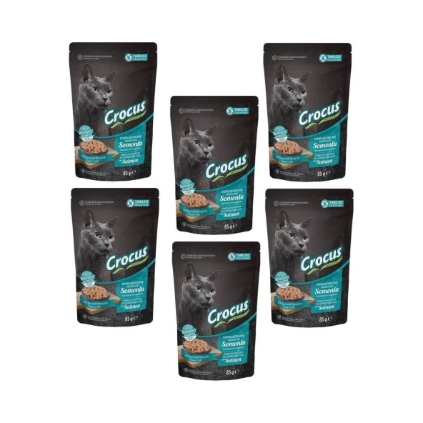 Crocus 6 Adet Tahılsız Kısır Kedi Somonlu pouch Jöleli Yaş Mama 85 G  Skt : 01/2027