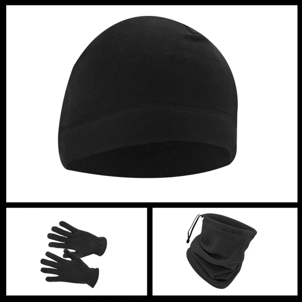 Uyguna-Yakala Siyah (sbln.008) Savage Warm 3'lü Kışlık Set Polar Bere, Eldiven, Boyunluk-PKA.027 - 2