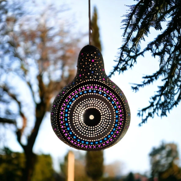 Halka desenli Su kabağı Bahçe Dekorasyon Lambası - 3