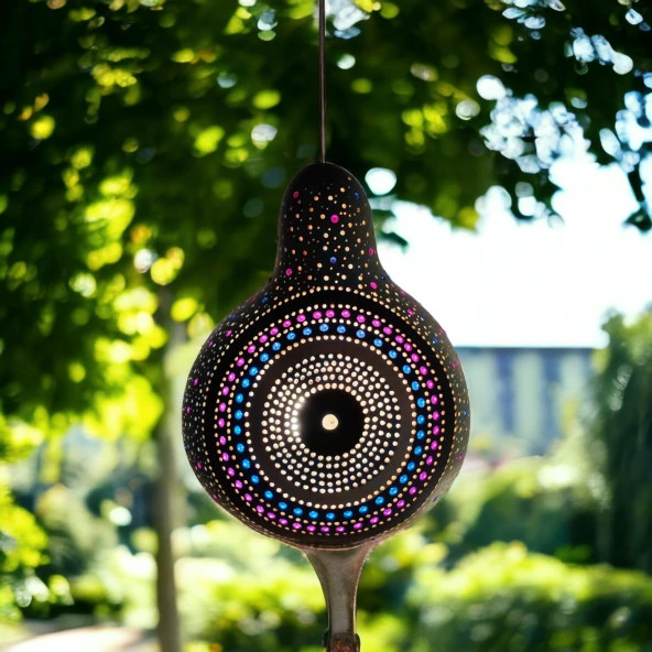 Halka desenli Su kabağı Bahçe Dekorasyon Lambası - 4