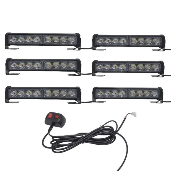 Space 6lı 48 led çakar lamba mavi-beyaz-kırmızı 12-30V / LAPA545