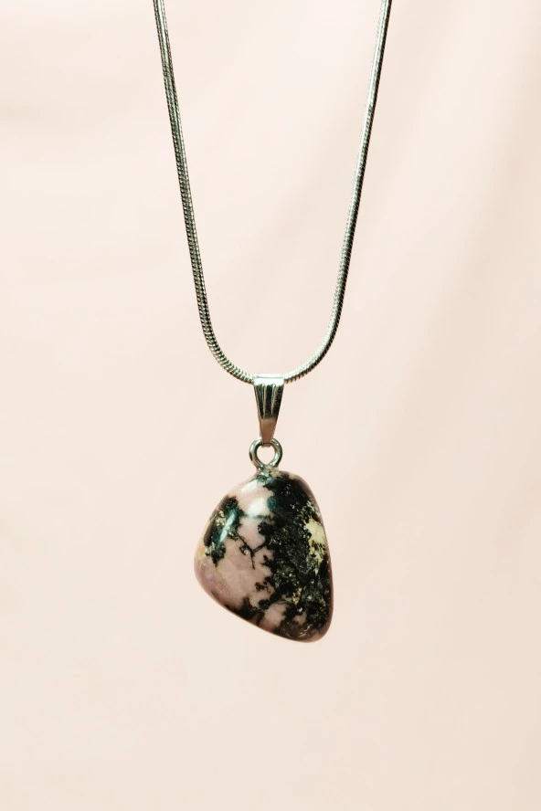 Rodonit Doğal Taşı Zincirli El Yapımı Kolye Uç: 2 cm Zincir: 20 cm Kutulu - Resim 3