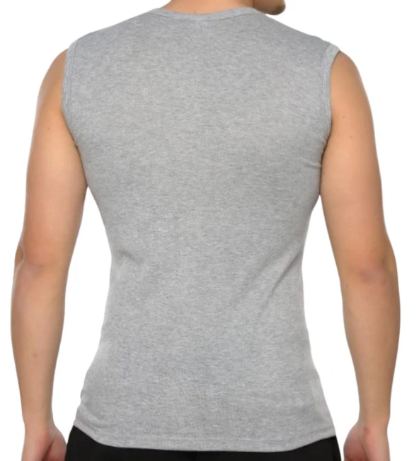 Erkek Sıfır Kol V Yaka Slimfit Likralı Düz Tişört Gri - 3