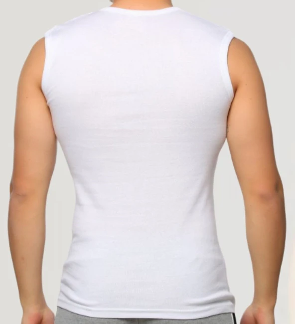 Erkek Sıfır Kol V Yaka Slimfit Likralı Düz Tişört Beyaz - 3