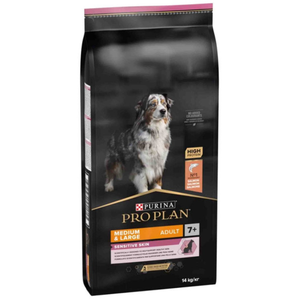 Proplan medium large +7 yaş 14kg sensitive skin senior somon yaşlı köpek maması orta ve büyük ırk