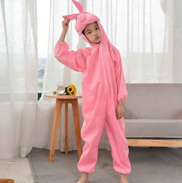Çocuk Tavşan Kostümü Pembe Renk 2-3 Yaş 80 cm