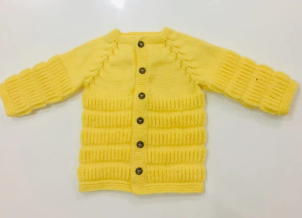 Sarı Renk El Örgüsü Bebek Hırkası