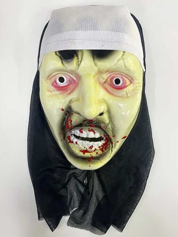 Beyaz Bandajlı Kanlı Siyah Kapşonlu Vampir Maskesi Mumya Maskesi