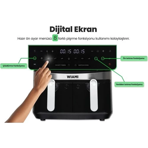 Wiami Airfryer Çift Sepetli 9 lt Yağsız Fritöz - 4