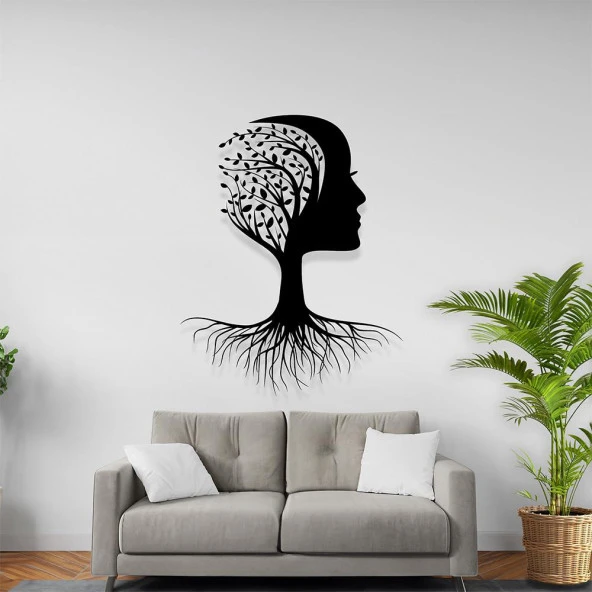 Duvar Dekorasyonu Metal Ağaç Kadın Tasarımlı Lazer Kesim Tablo