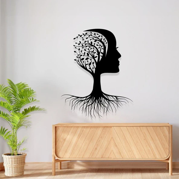Duvar Dekorasyonu Metal Ağaç Kadın Tasarımlı Lazer Kesim Tablo - 2