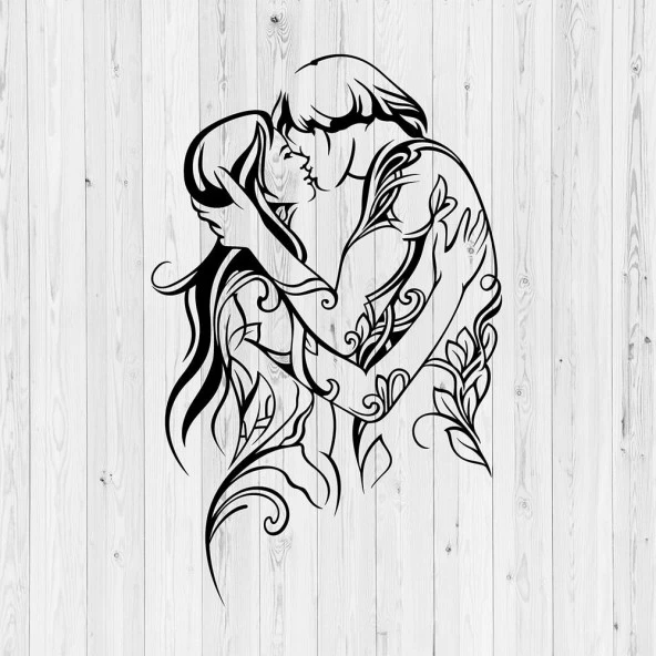 Romantik Yatak Odası Tabloları Öpüşen Çift Temalı Metal Tablo - 3