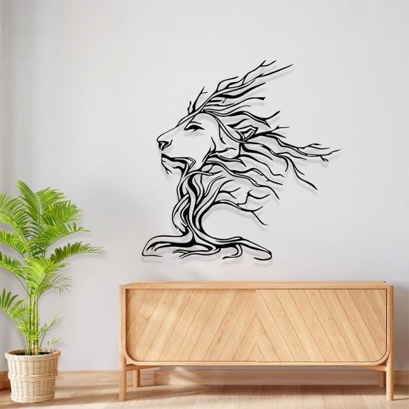 Hayvan Figürlü Tablo Aslan Ağacı Tasarımı Lazer Kesim Metal Tablo - 2