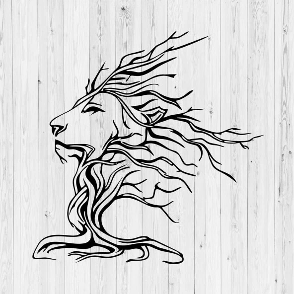 Hayvan Figürlü Tablo Aslan Ağacı Tasarımı Lazer Kesim Metal Tablo - 3