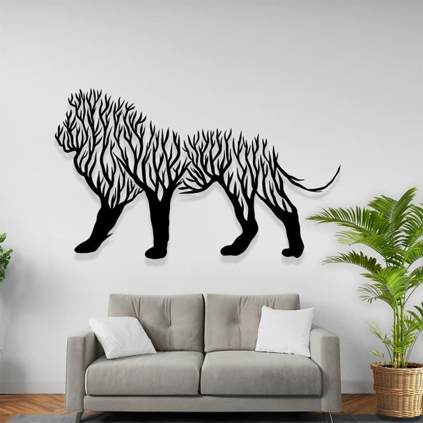 Hayvan Tablo Aslan Temalı Metal Duvar Dekoru