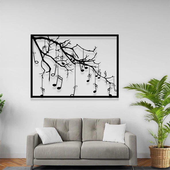 Nota Ağacı Tablosu Çerçeveli Lazer Kesim Metal Tablo