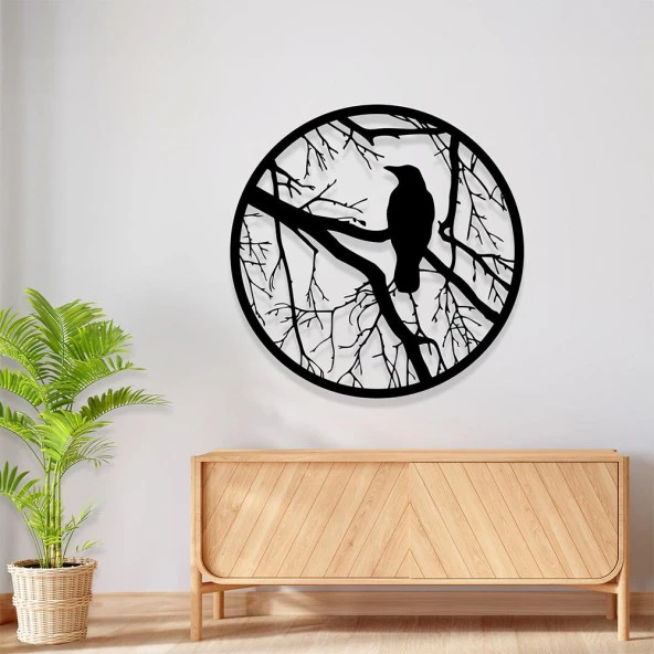 Yuvarlak Tablo Siyah Karga Temalı Lazer Kesim Metal Tablo - 2