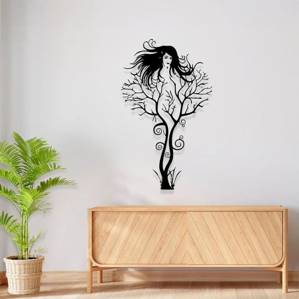 Duvar Metal Aksesuar Lazer Kesim Ağaç Kadın Tablo - 2